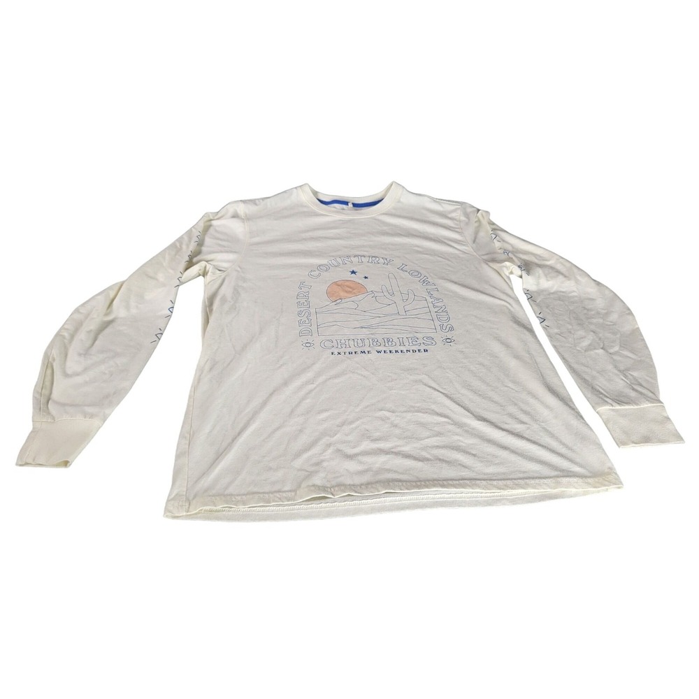 Chubbies Mens L Desert Lowland Long Sleeve T-Shirt Off White Graphic Casual Tops